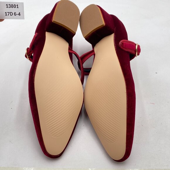 XYD Wine Elegant Velvet Pointed Toe Mary Jane Pumps Chunky Heel Slip On Shoes - Picture 6 of 7